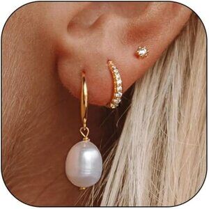 🆕 Women Gold Trendy Pearl Drop Dangle Earrings Cubic Zirconia Brides Jewelry